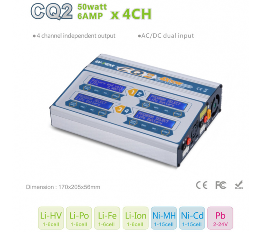 EV-PEAK CQ2 four channels 50W/6Ax4 Port Balance Charger Discharger